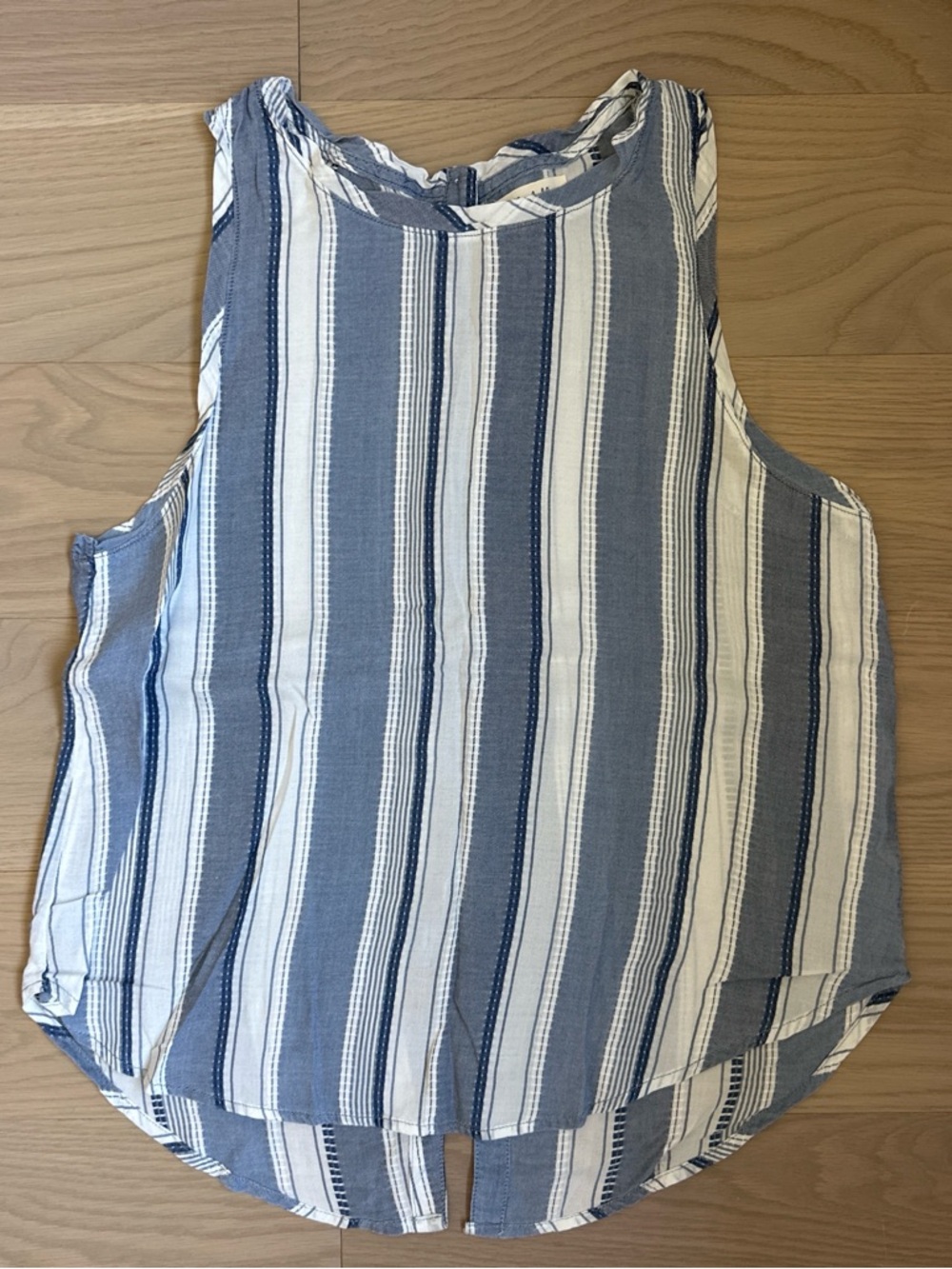 Bella Dahl Striped Sleeveless Blue & White Tank Top with Partially Open Back